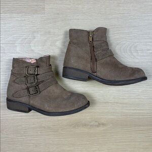 Falls Creek Toddler Girl’s 11 Brown Ankle Boots with Faux Buckle Straps, Zip Ups